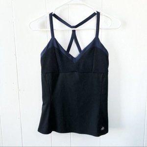 Alo Yoga Black Mesh Navy Trim Fitted Tank Top